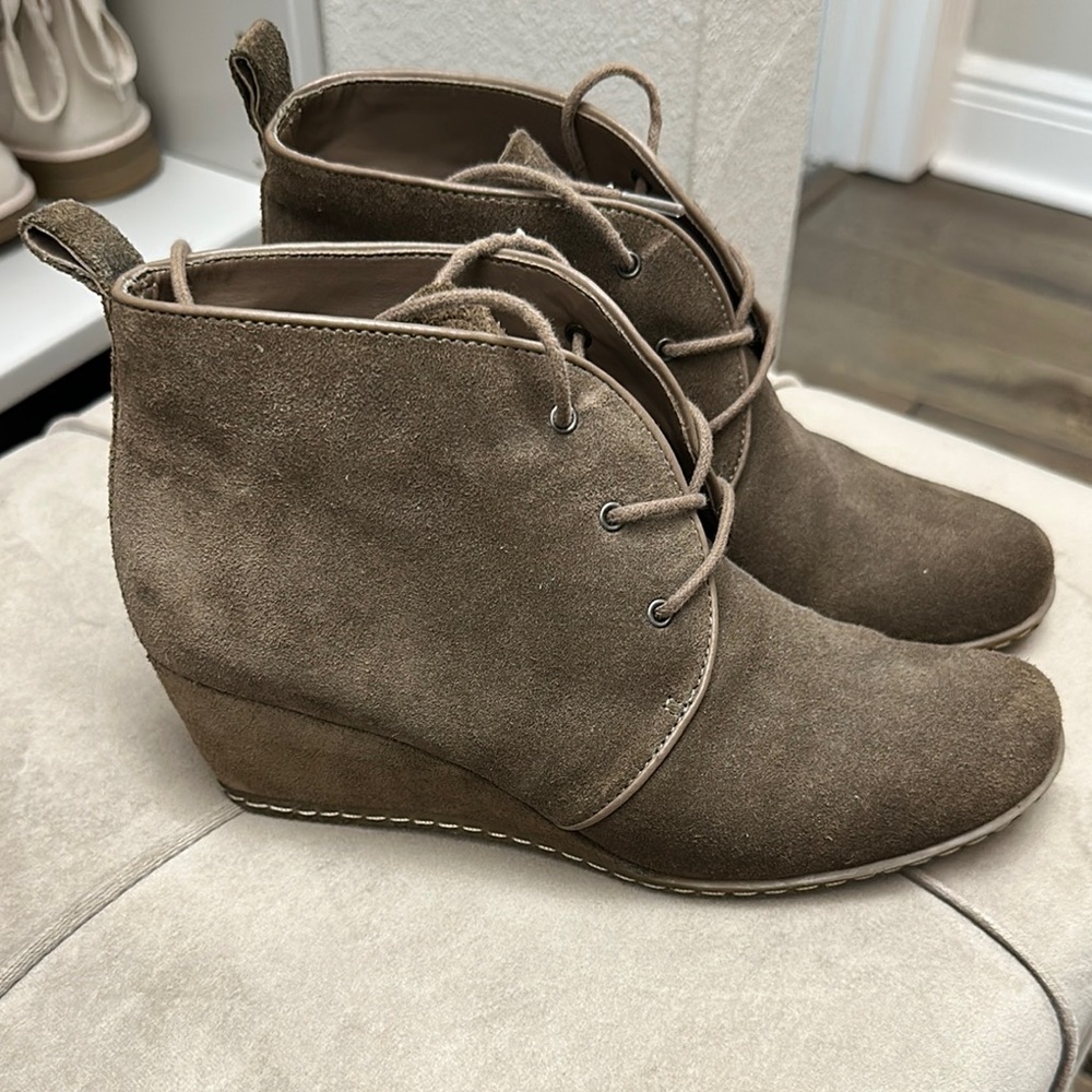 Franco Sarto Brown Suede Ankle Booties with Wedge Heel
